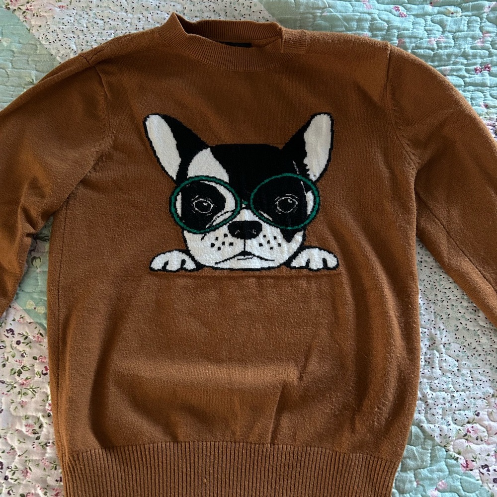 Forever 21 Women’s Cute Boston Terrier Dog Print Sweater Shirt Sz S Small